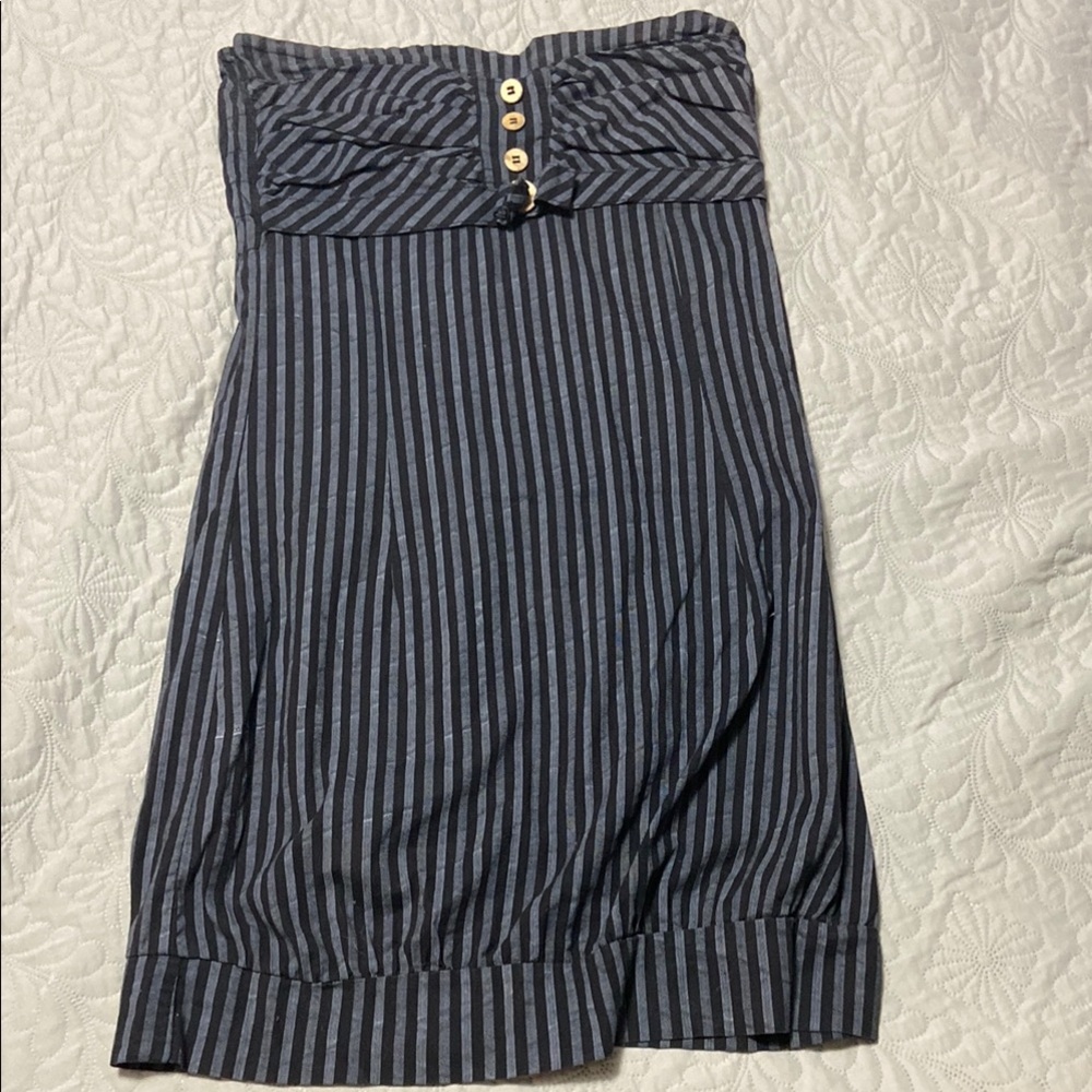 Striped Black and Gray Strapless Dress